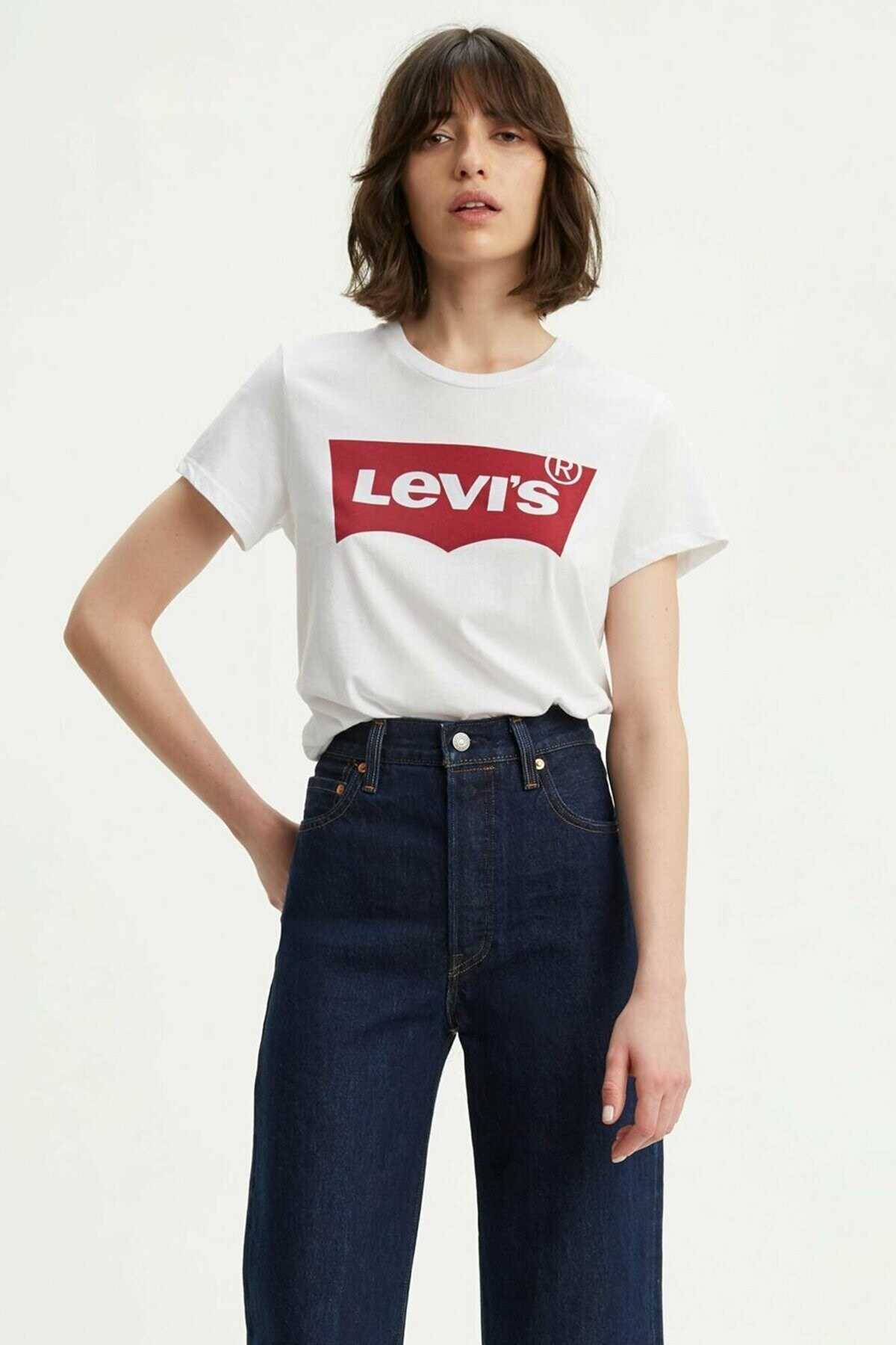 تیشرت یقه گرد چاپ دار زنانه سفید برند Levi's 