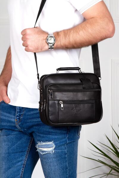 کیف دستی بند دار چرم اصل مردانه مشکی برند Newish Polo