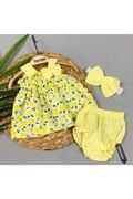ست 3 تکه لباس طرح دار نوزاد دختر زرد برند BYMURAT BABY
