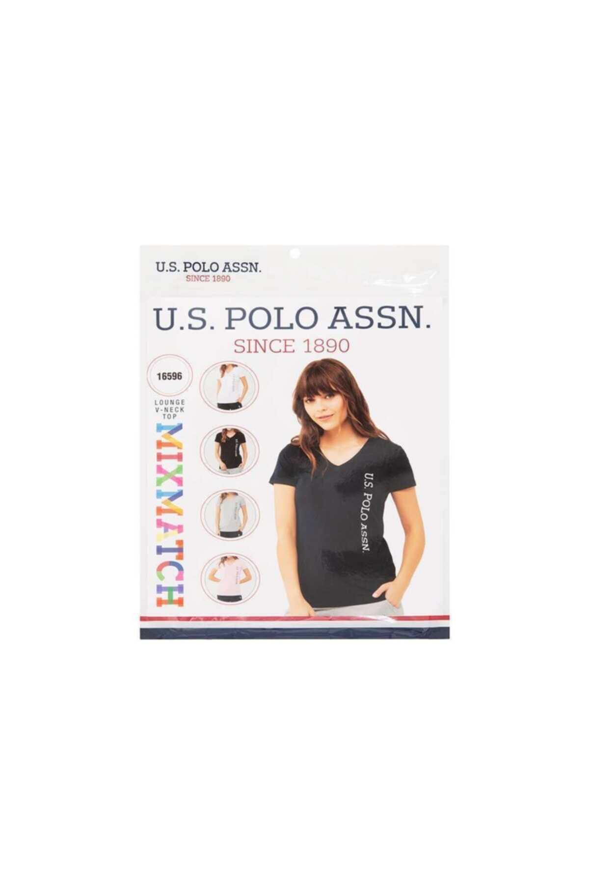 تیشرت فلانل زنانه یقه وی چاپ دار طوسی برند U.S. Polo Assn